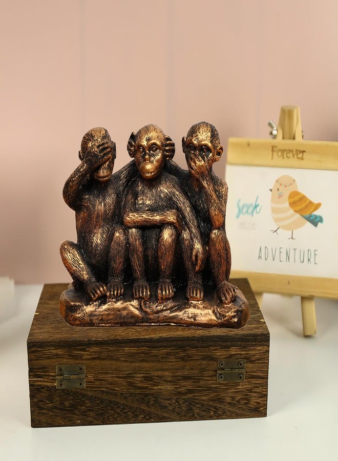 Wanwanzi 3 Wise Monkeys Statue Set - 3 in 1 Bronze Coated Resin Monkey - Hear No Evil See No Evil Speak No Evil - Monkey Figurines for Office & Home Decor - Gift Option - Image 2